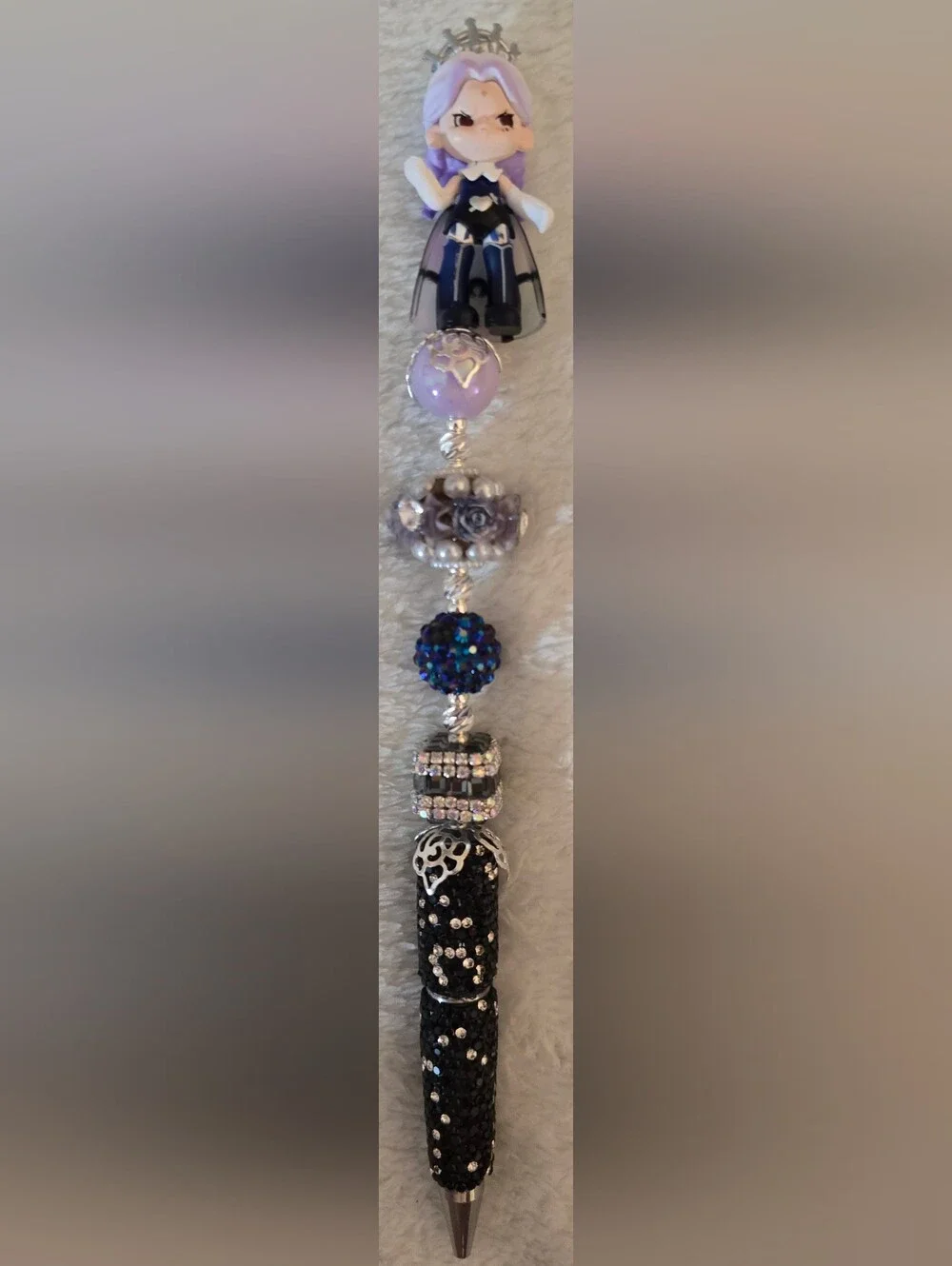 Black and Silver Beaded Pen - Gothic Girl